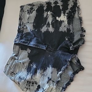 Acid Wash Black Jean Shorts